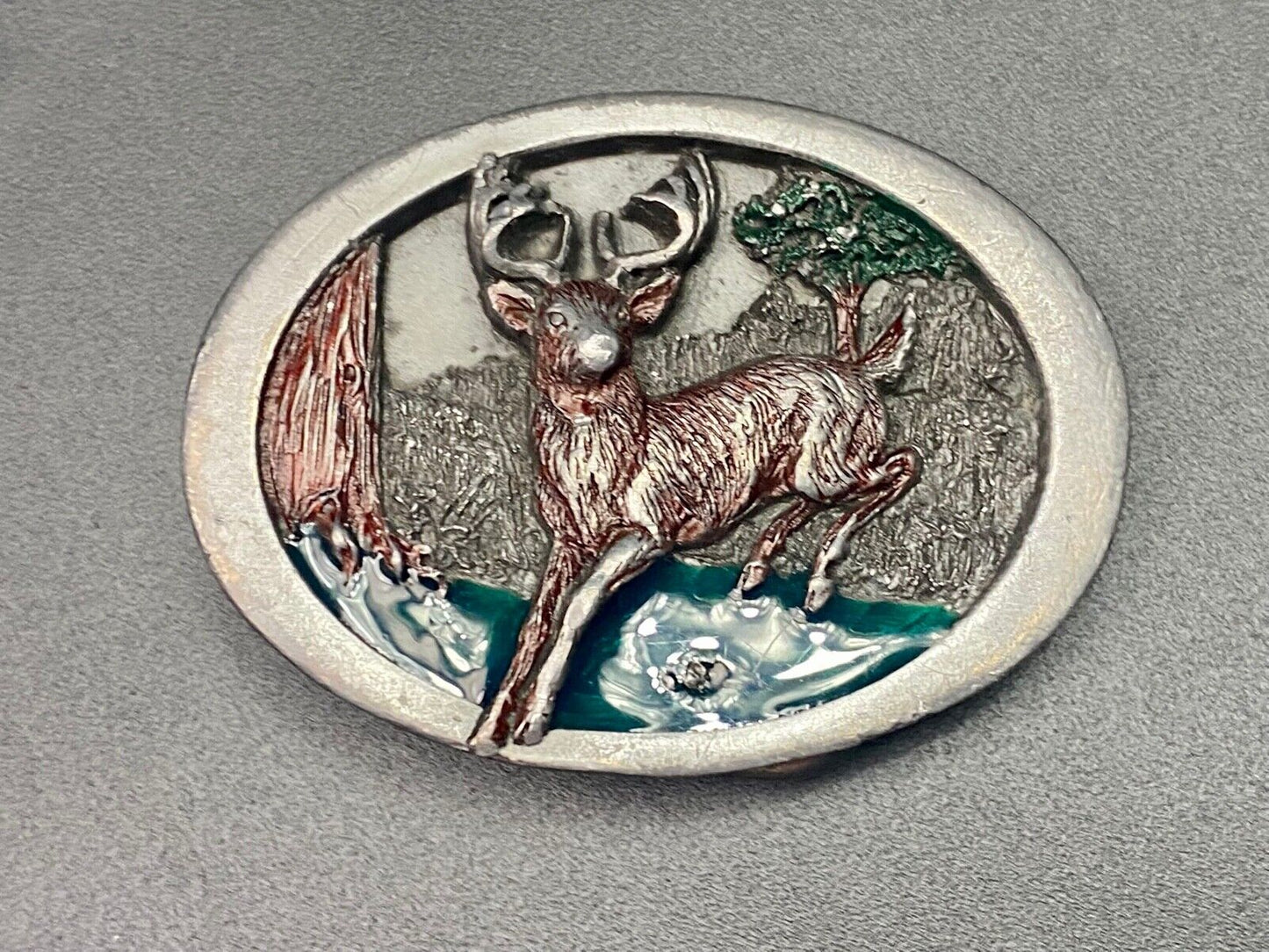 Vintage 1986 Deer In Nature C&J Inc Pewter Hunters Belt Buckle Cj1814