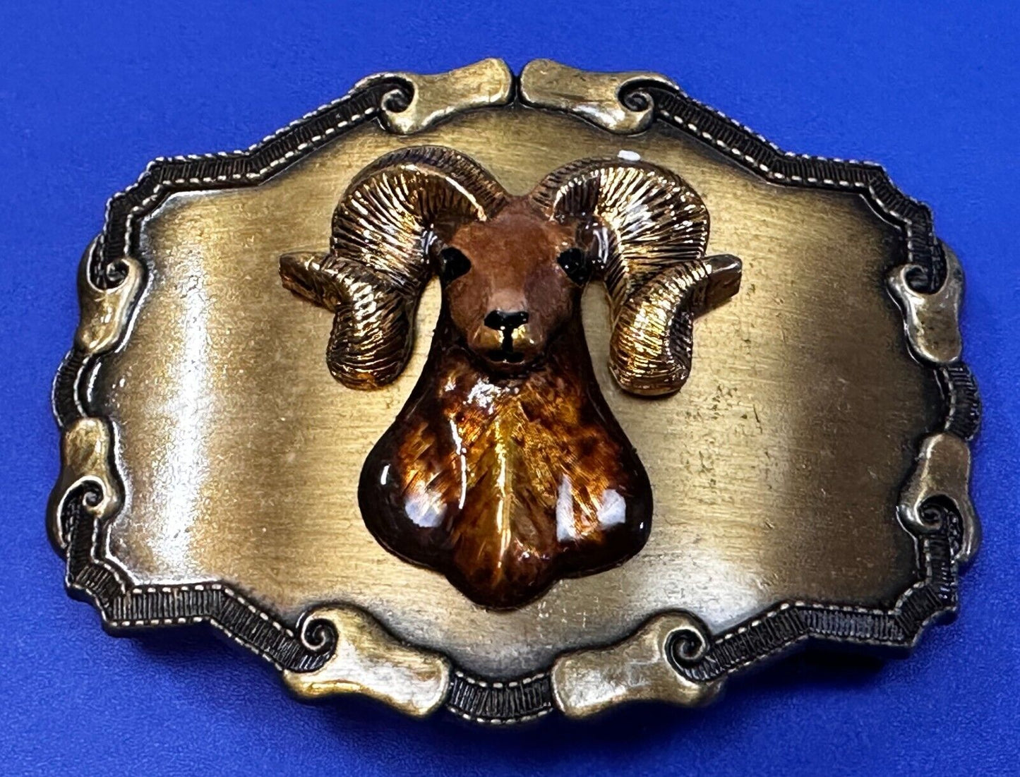 3D Big Horn Sheep Ram Mountain Goat Head Western Framed Belt Buckle by Raintree