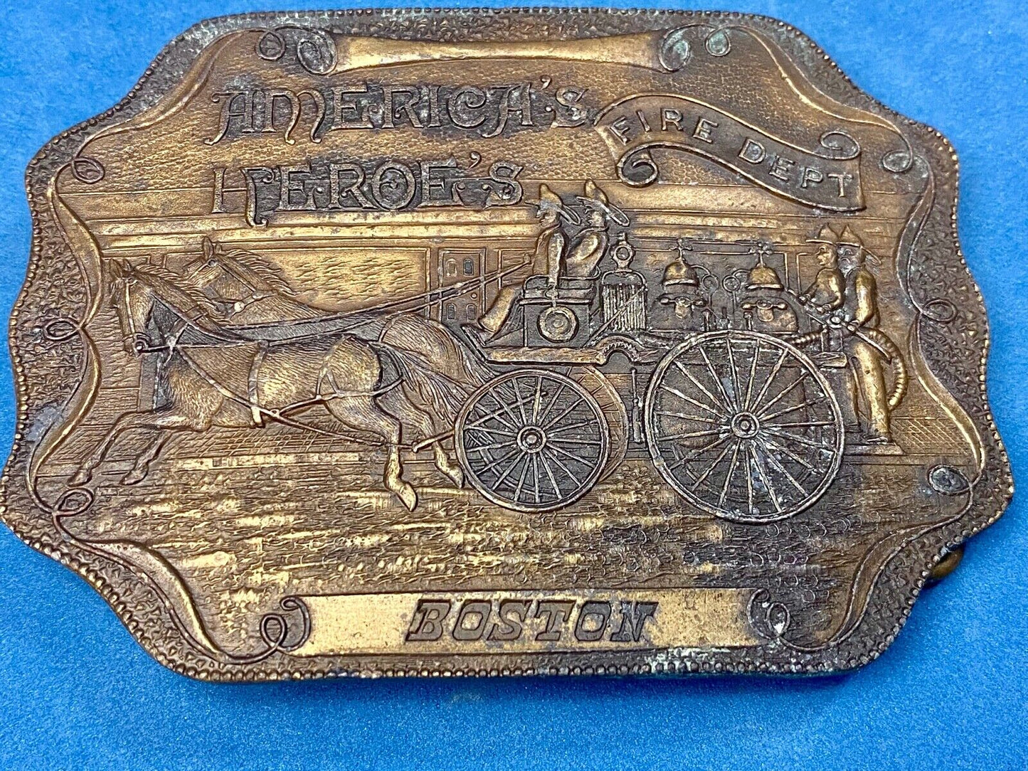 Vintage Bergamot Belt Buckle, America's Hero's Boston Fire Department
