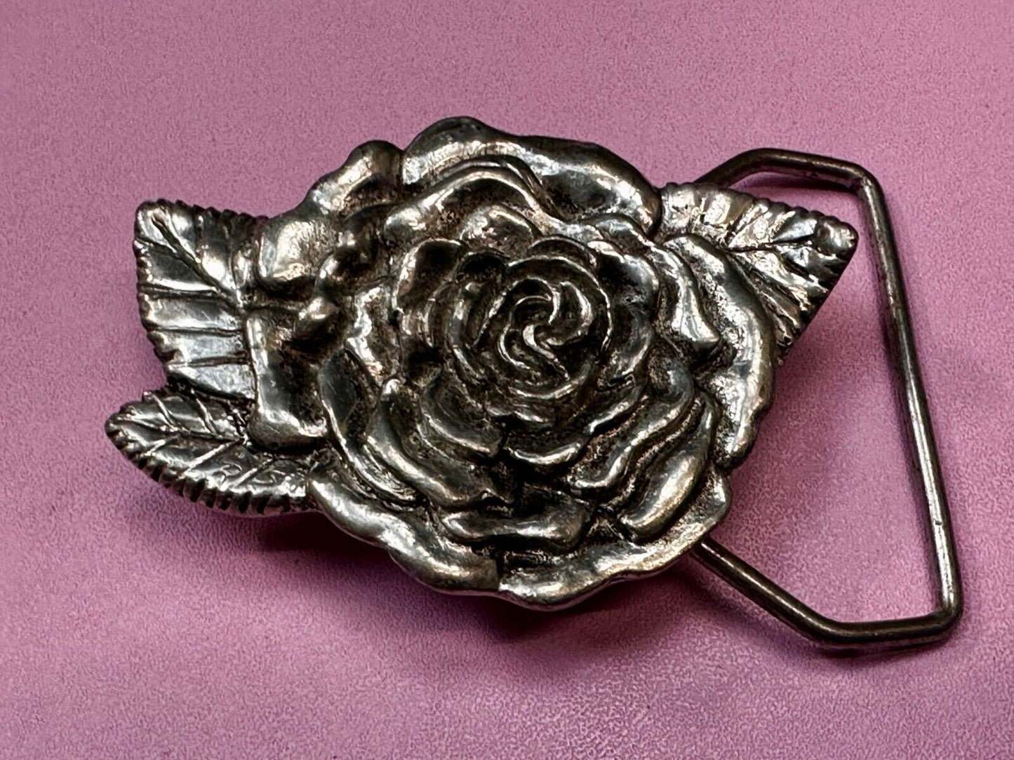 Beautiful Detailed Rose Flower Leaf Cutout Belt Buckle Carved by Rita Stewart