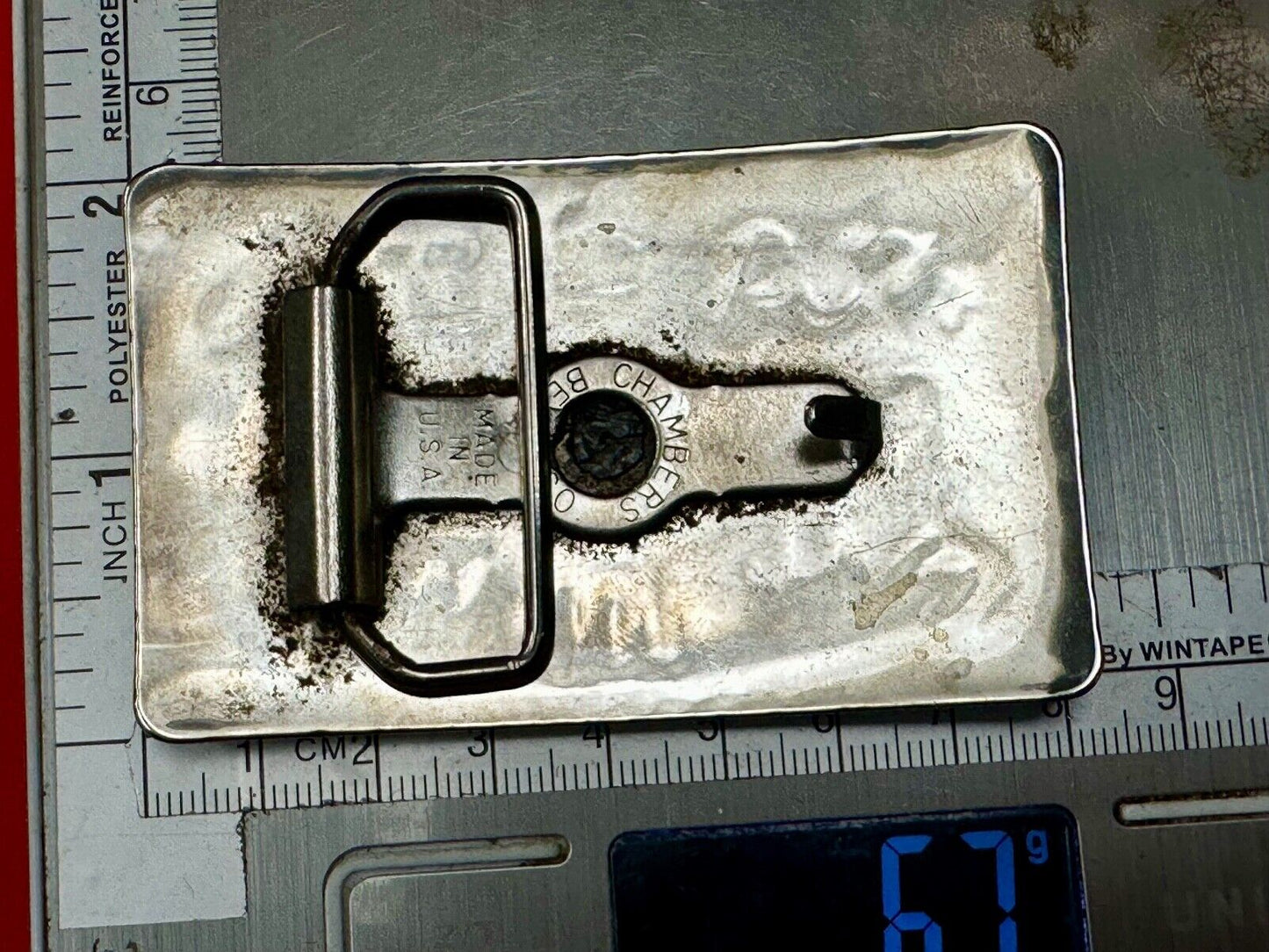 Vintage Cowboy Boots - Western two tone Chambers belt buckle with cattle brands