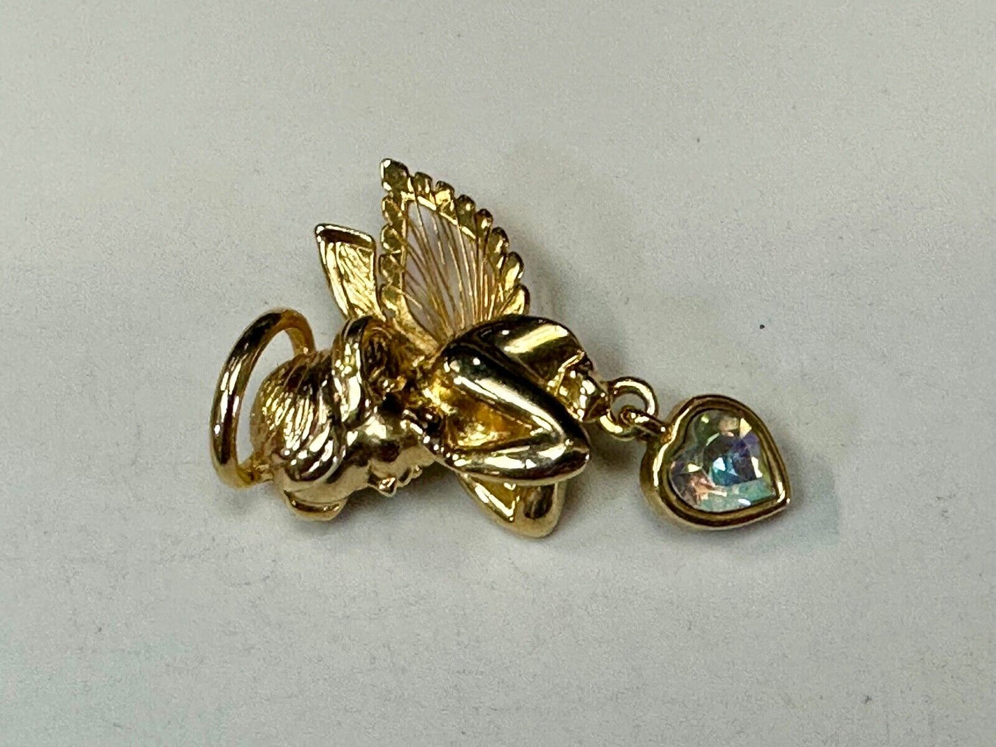 Angle with wings and Heart dangle beautiful AAI vintage brooch pin