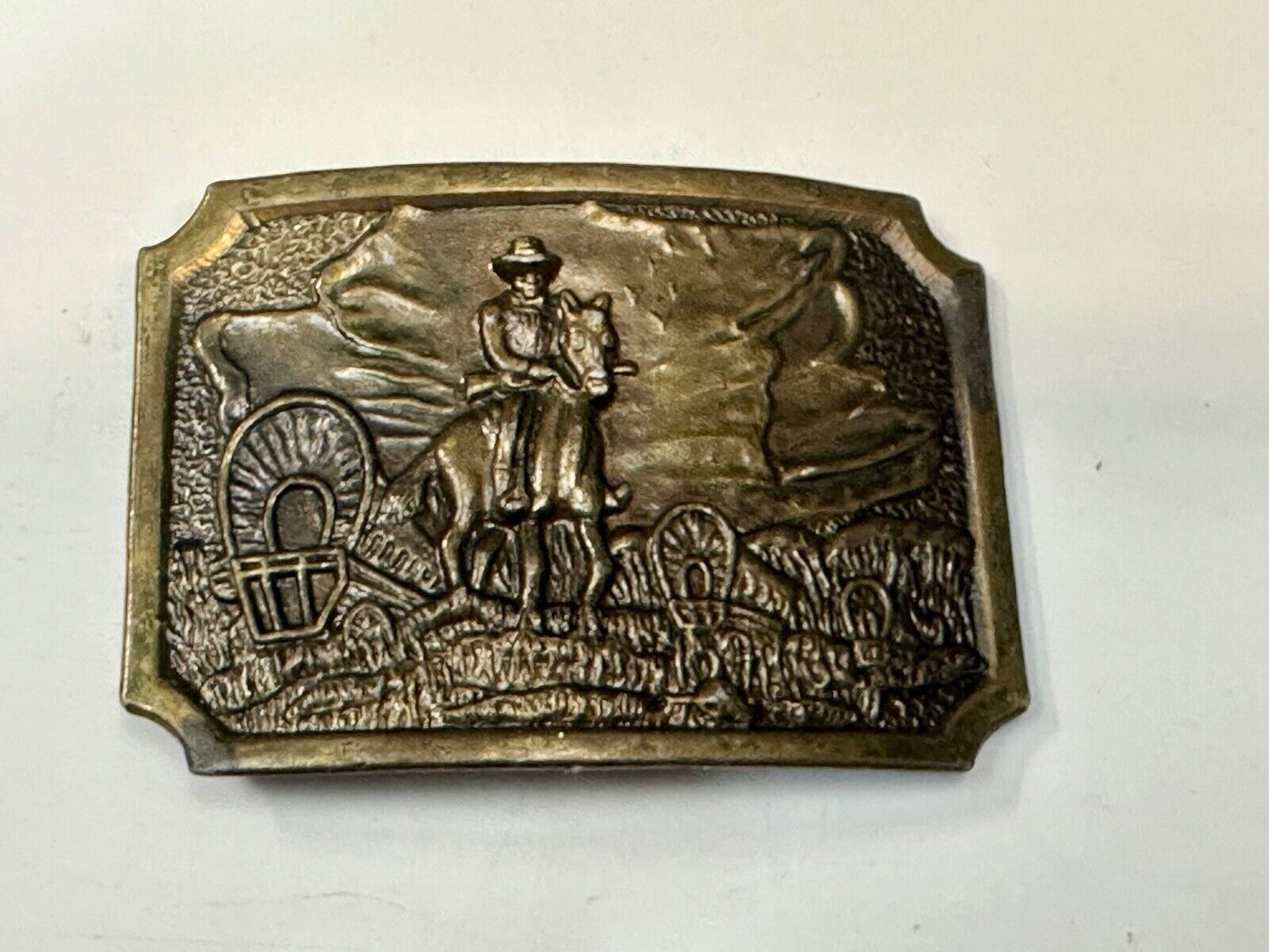 Tall In The Saddle Western Cowboy Horse Covered Wagon Belt Buckle New Condition