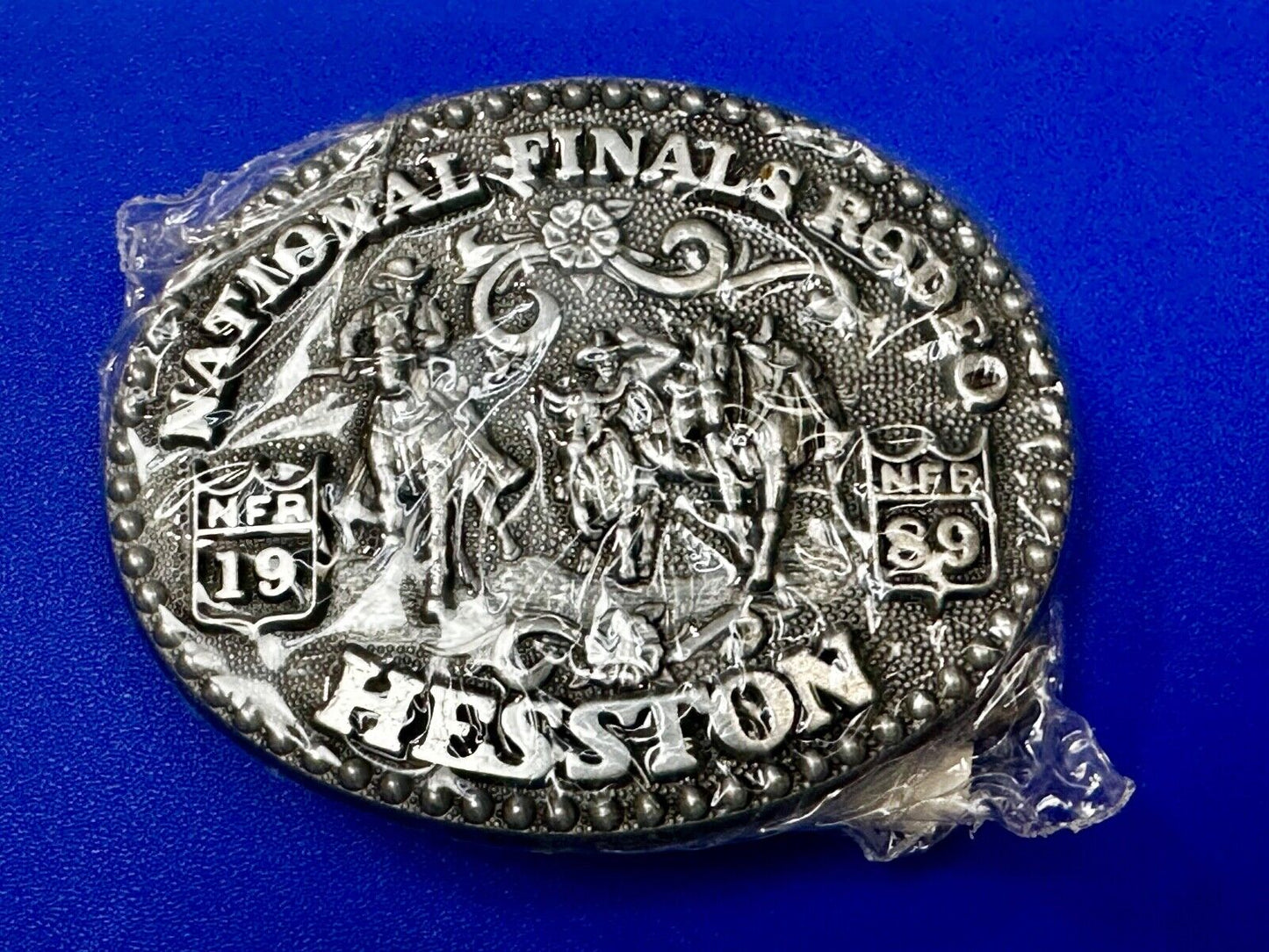 1989 NFR National Finals Rodeo NOS Youth Size Hesston Commemorative Belt Buckle