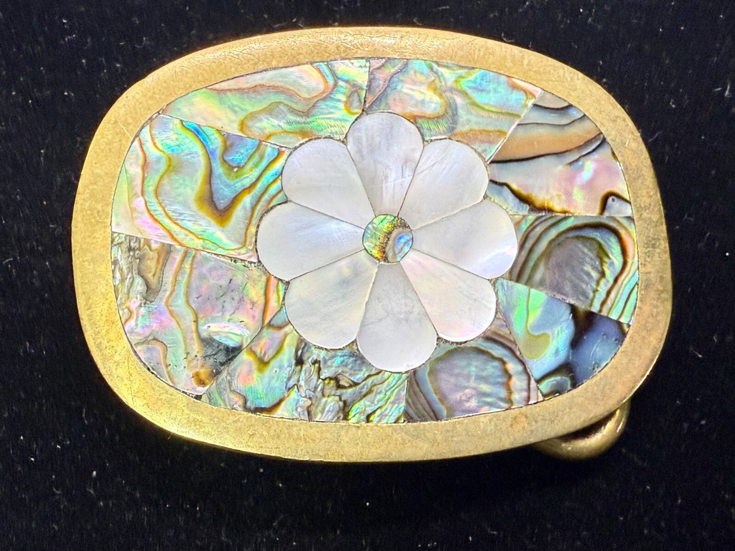 Beautiful Flower - Inlay Inlaid Mother Of Pearl And Abalone Shell Belt Buckle