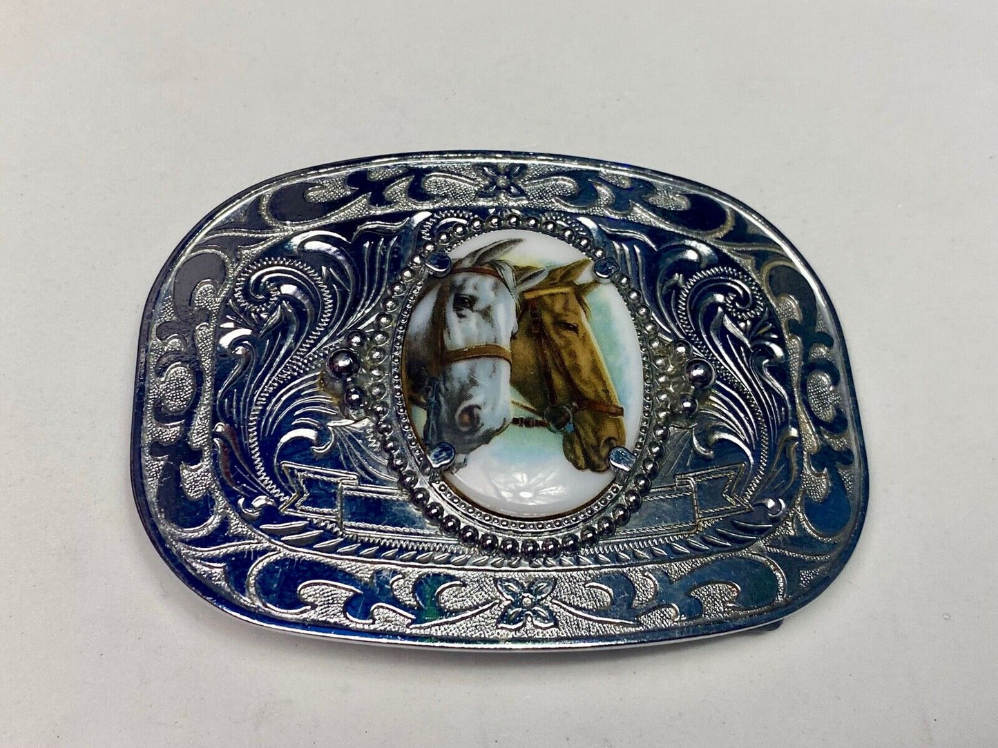 Beautiful Two Horse Bust Head's Photo Picture Western Centerpiece Belt Buckle