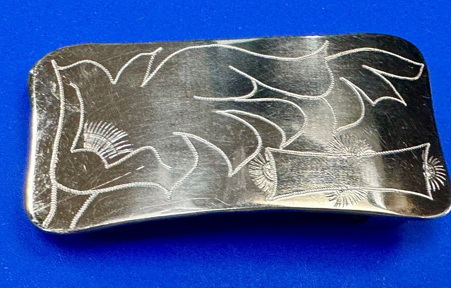 Unique Silver tone Flowing Flower Theme? belt buckle w/ blnak banner to engrave