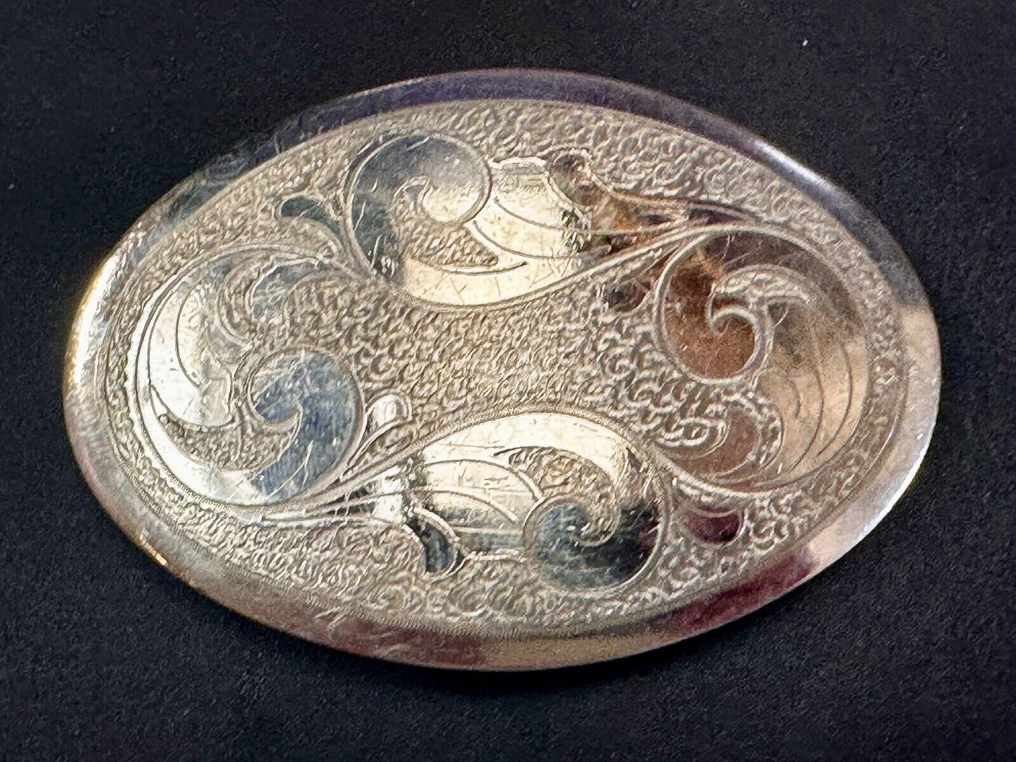 Vintage Engraved Flower Swirl Design 4" Wide Justin German Silver Belt Buckle