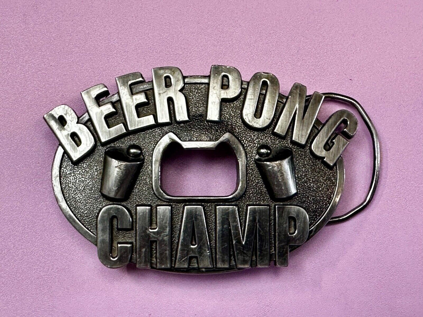 Beer Pong Champ! Vintage Bottle Opener & Belt Buckle by Kalan