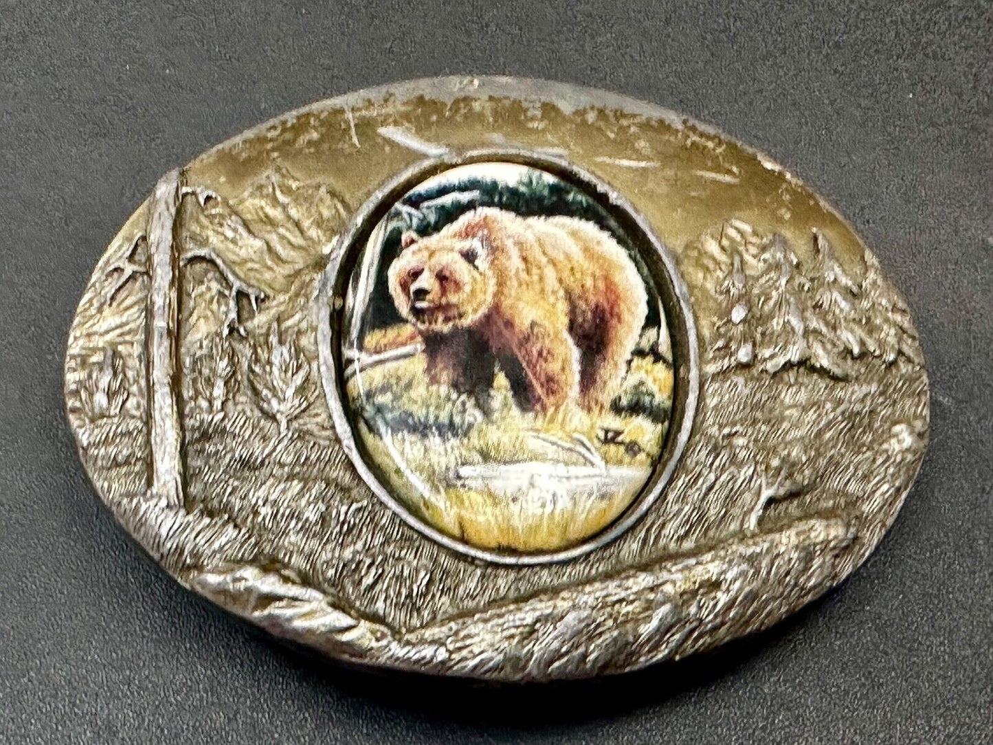 Bear Picture Art on Porcelain Cabochon Artist Julie Zsupnik Belt Buckle