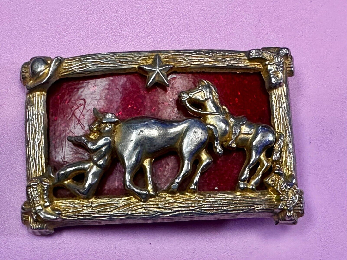 Bank Bandit Cowboy Horse Thief Unique colorful Raised Belt Buckle