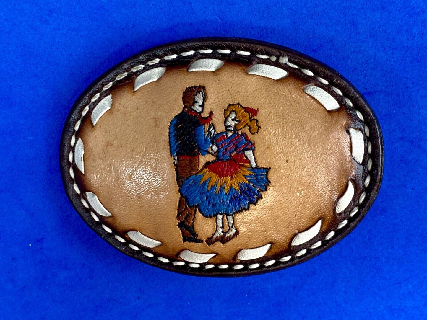 Vintage Cardat leather belt buckle with Country and Western Couple Dancing