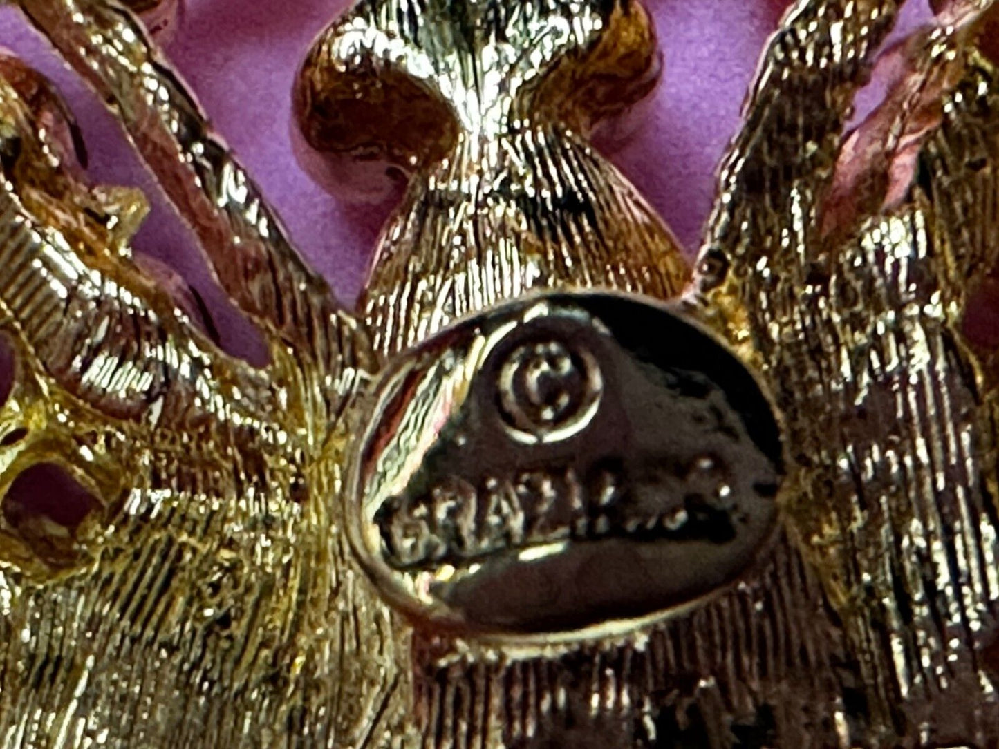 Aurora Borealis Butterfly Jeweled Insect Figural Brooch Pin Signed By Graziano
