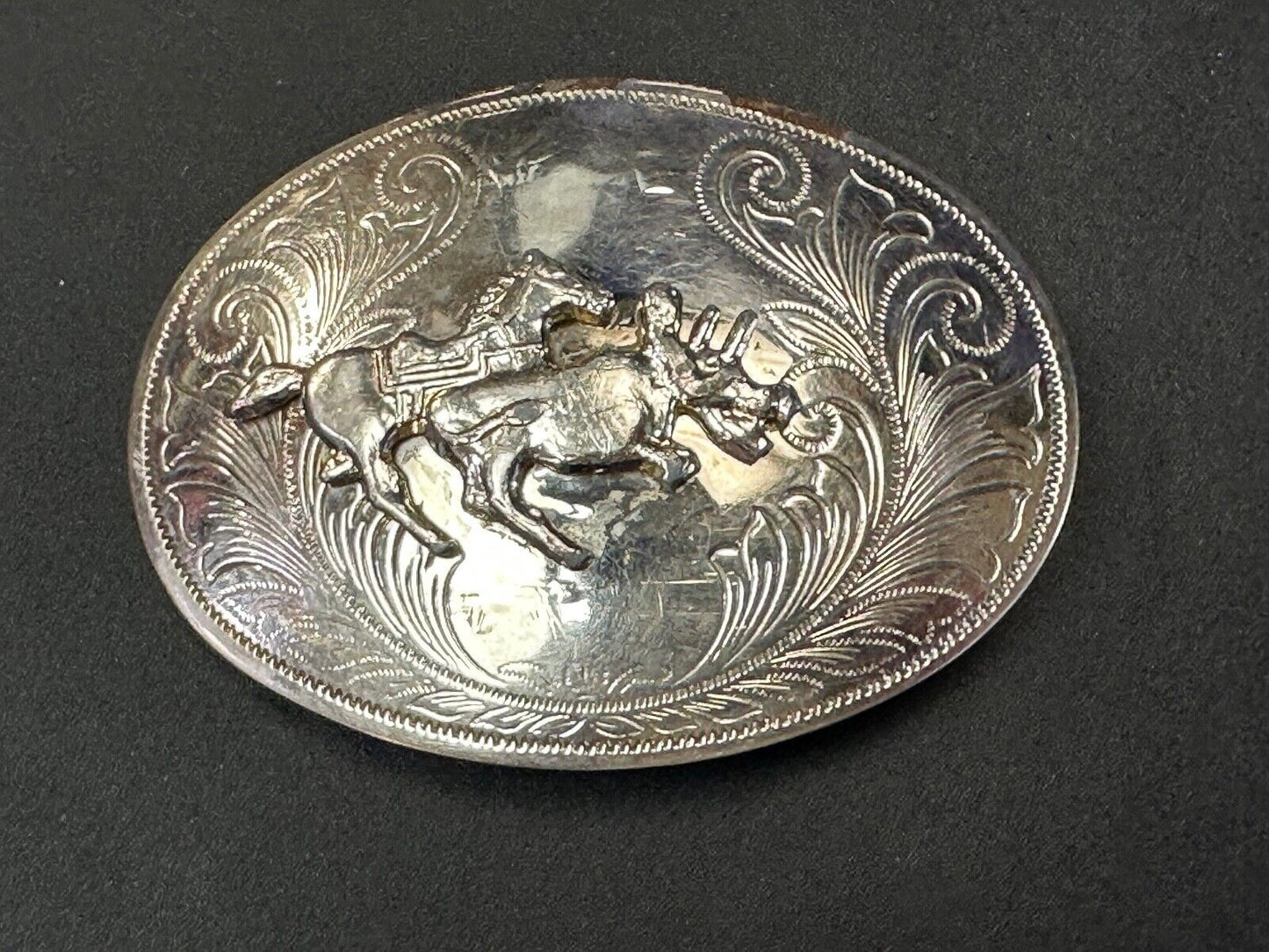 Vintage Cowboy Saddle Bronc western silver tone belt buckle