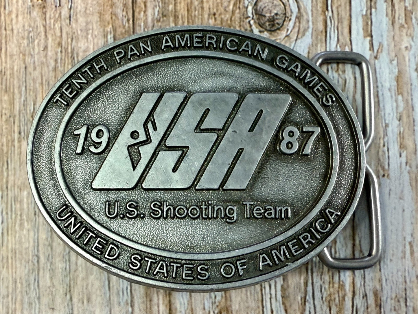 1987 USA U.S. Shooting Team Pan Am Games Commemorative NOS Belt Buckle