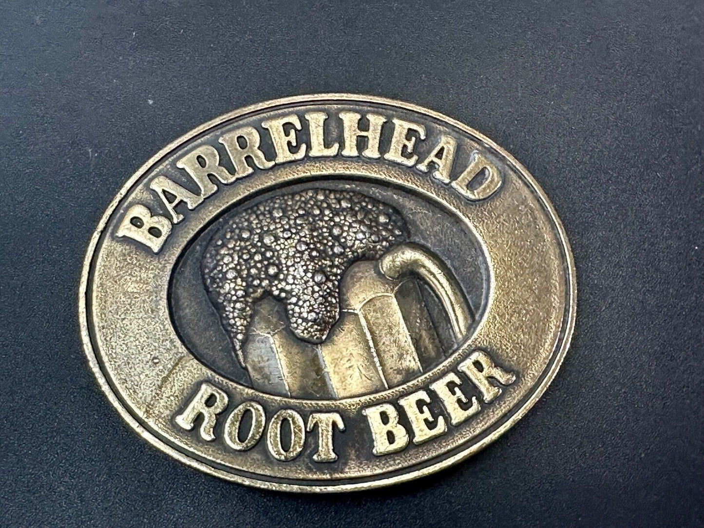 BARRELHEAD ROOT BEER MUG SODA ADVERTISING VINTAGE 1970's BELT BUCKLE by ADVOR