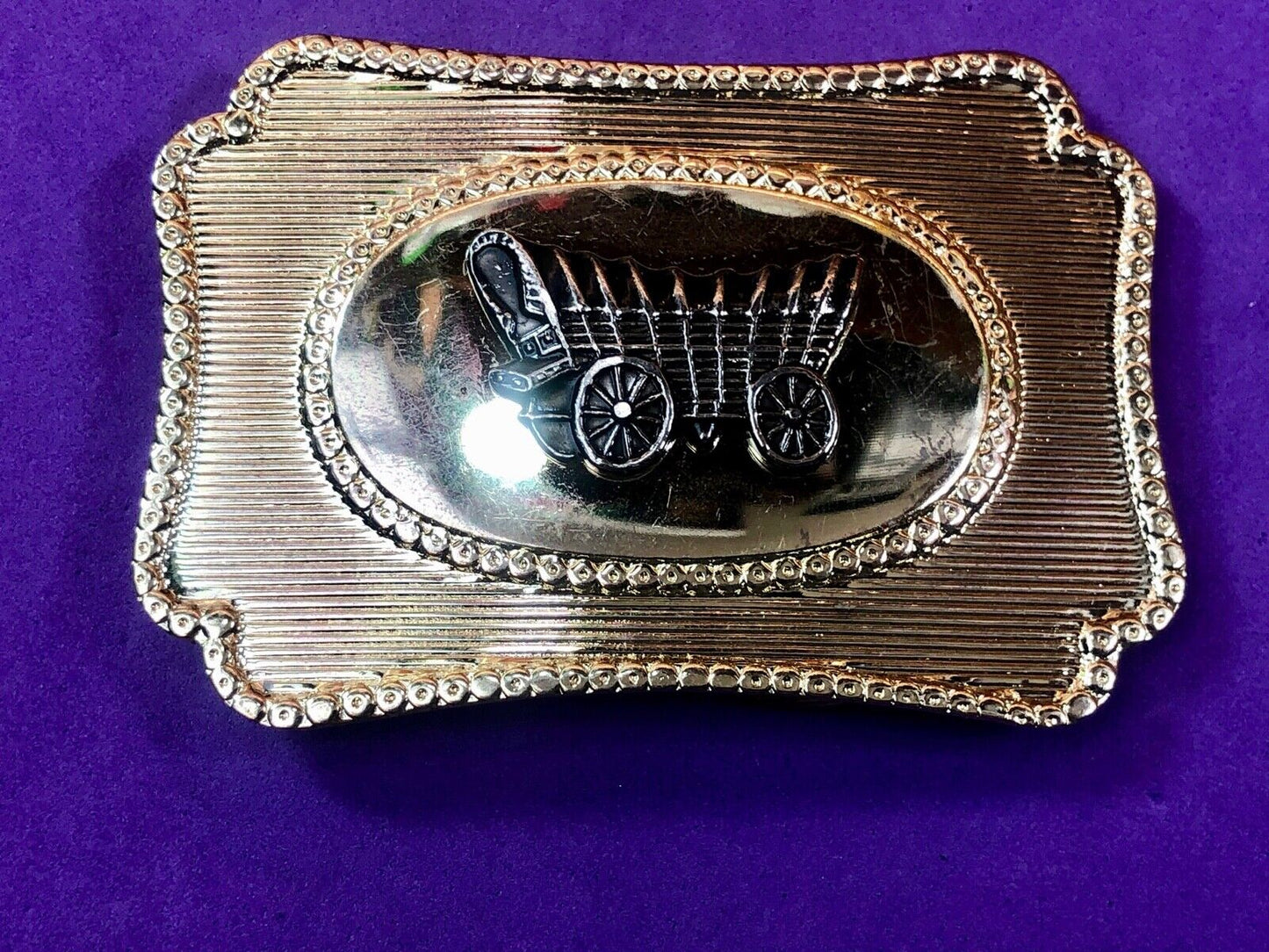 Vintage Covered Wagon Raised Western Belt Buckle