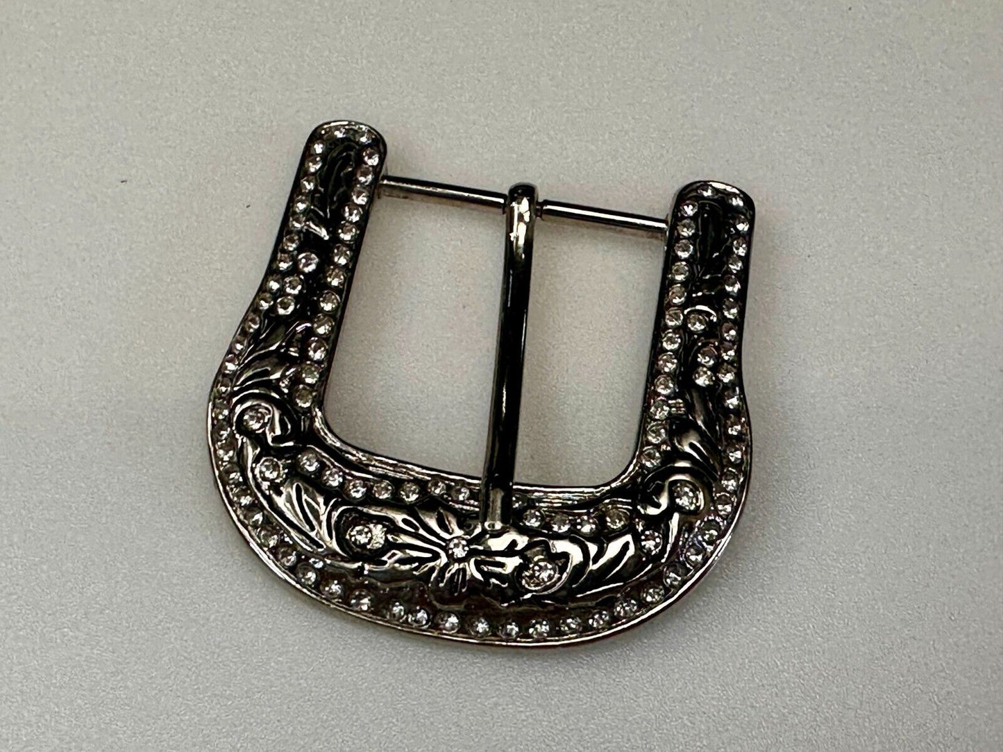 3" Wide Rhinestone Accented Ranger Style Replacement Silver Tone Belt Buckle