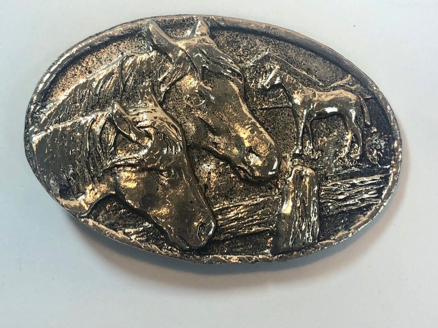 Three Horses on the farm Belt Buckle - wood fence, pony western