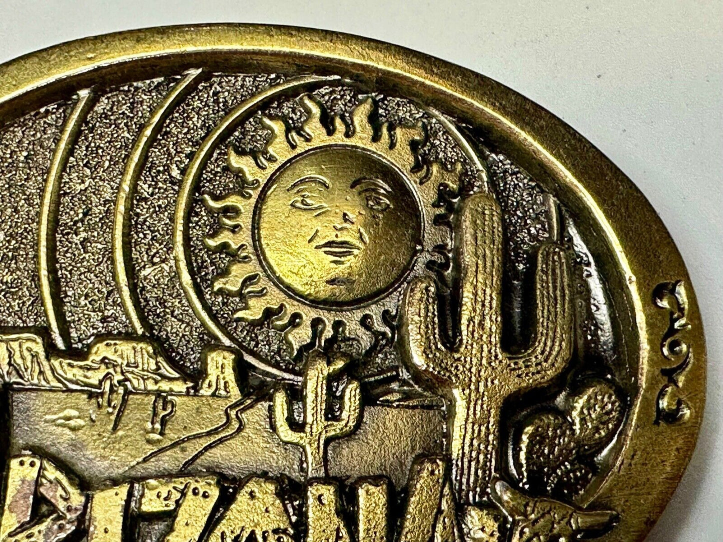 Arizona State Commemorative Desert Scene 1980 The Great American Belt Buckle Co