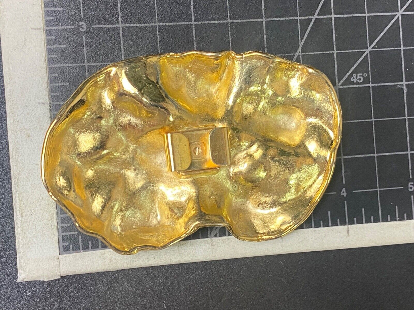 Vintage chunky gold tone crinkle pattern 4" wide scarf slide