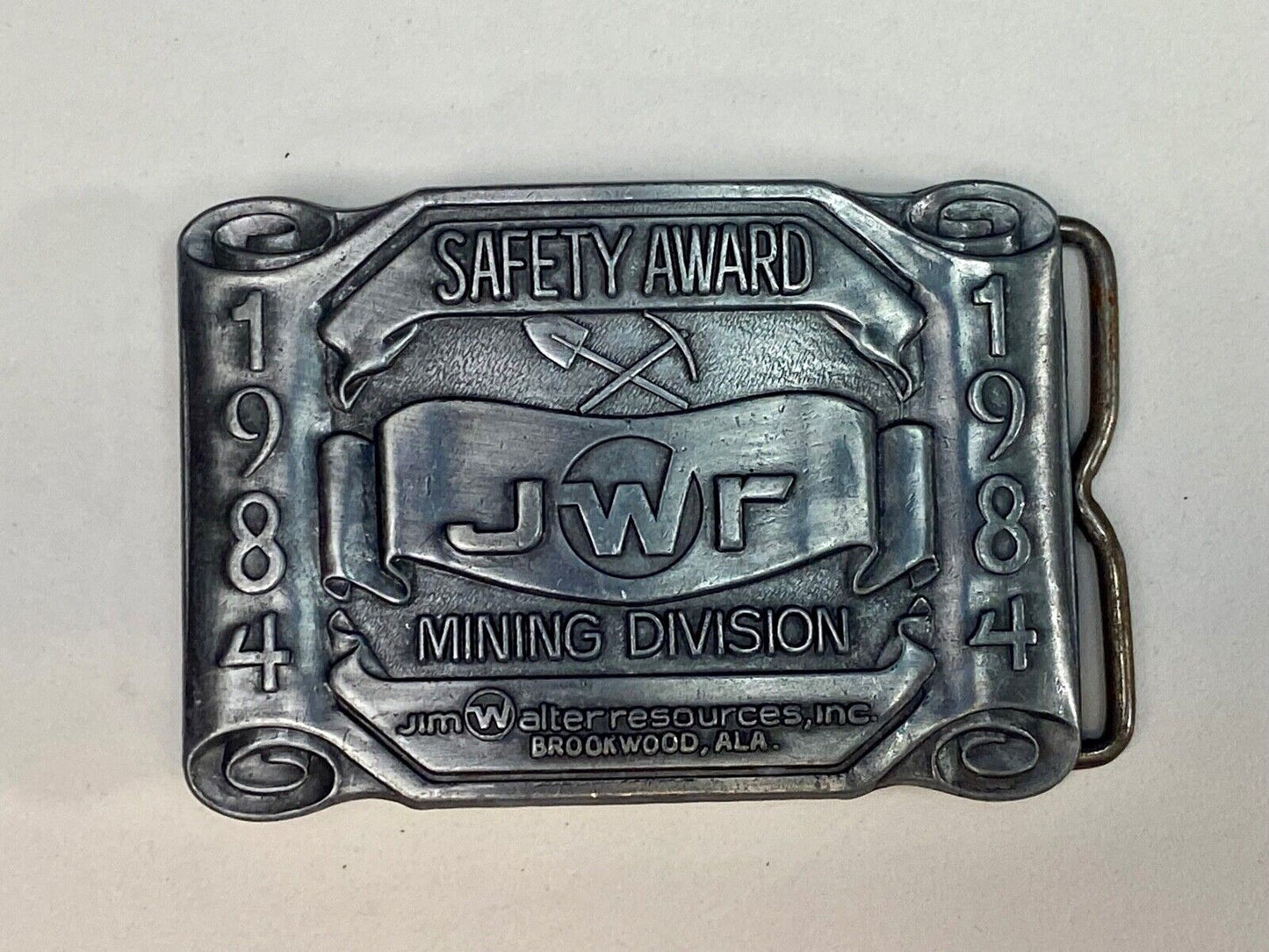 Vintage 1984 Jwr Safety Award Mining Division Belt Buckle No Lost Time Accidents