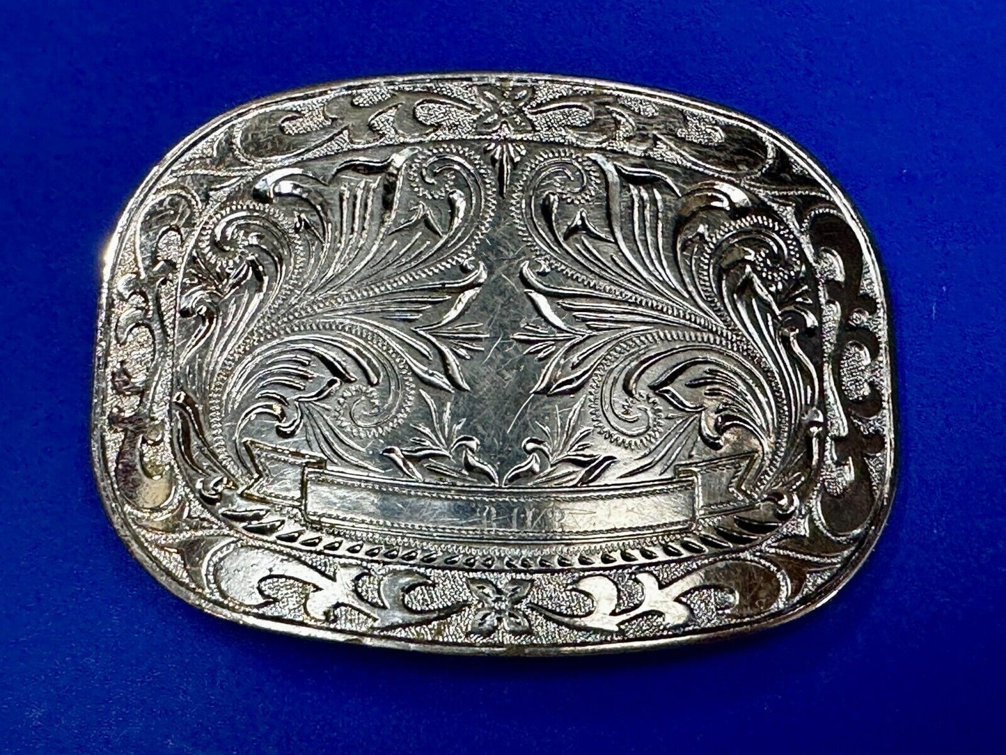 Vintage Award Ribbon Scroll Western Flower Swirl Design Used Belt Buckle