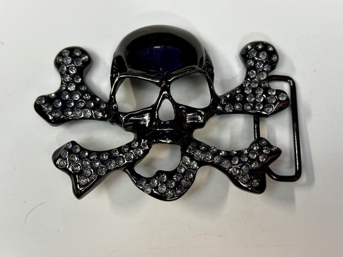 Black color skull and crossbones Belt Buckle covered in Rhinestone accents