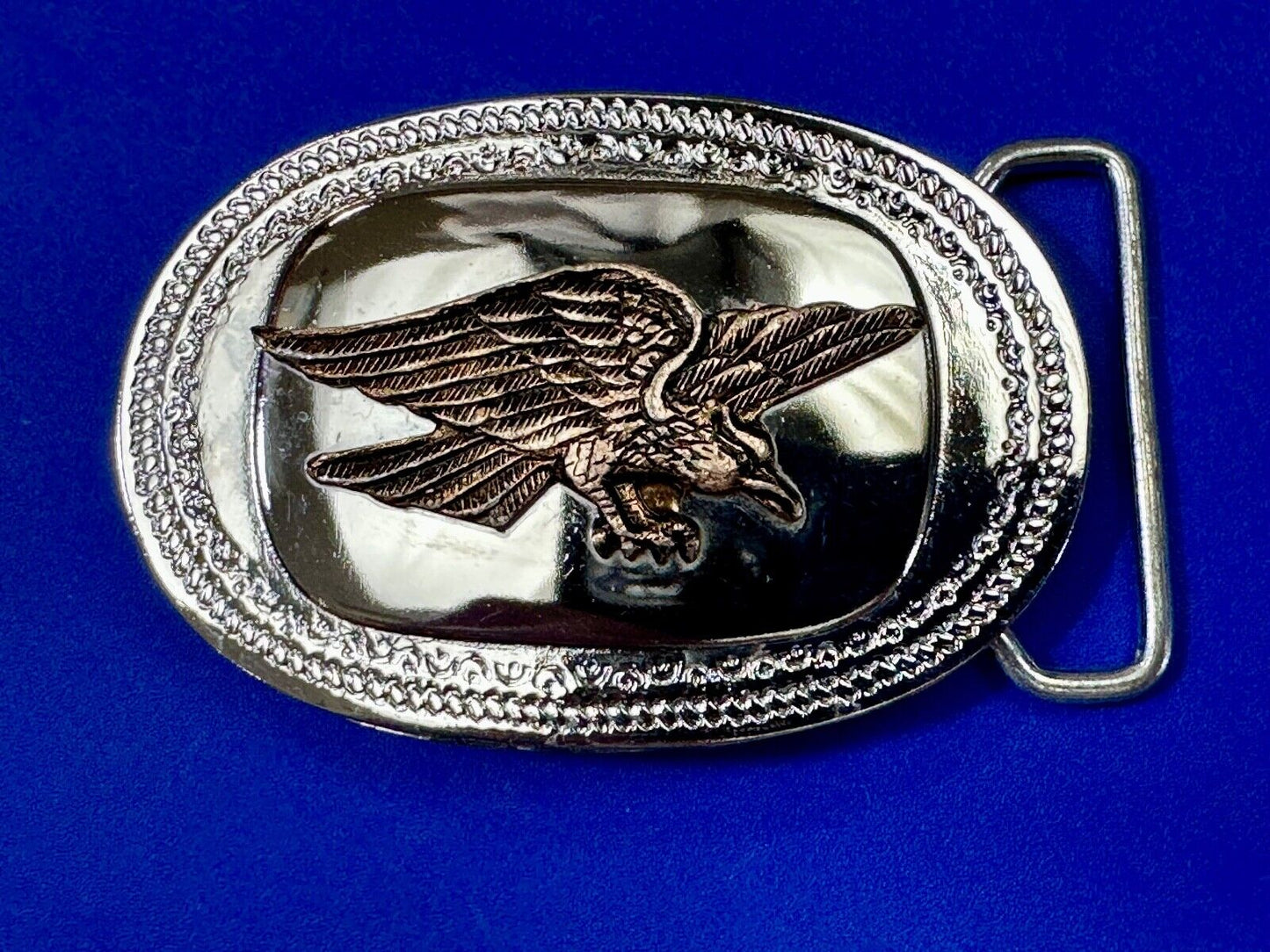 The Eagle Hunting Prey Flying Wings Wide Vintage Mirrored two tone belt buckle