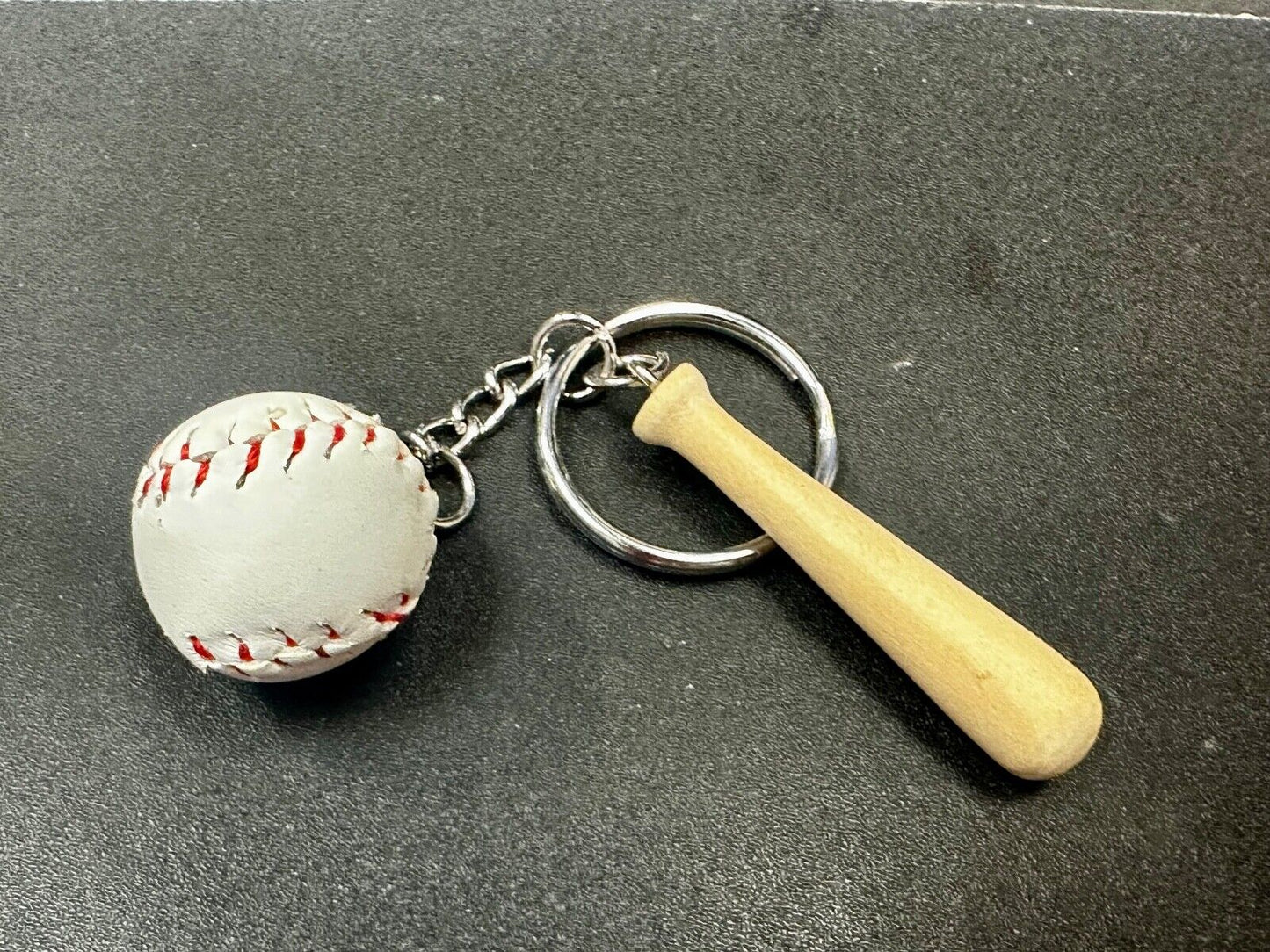 Baseball Lovers Wood Bat and Ball Keychain, Key Chain Ring