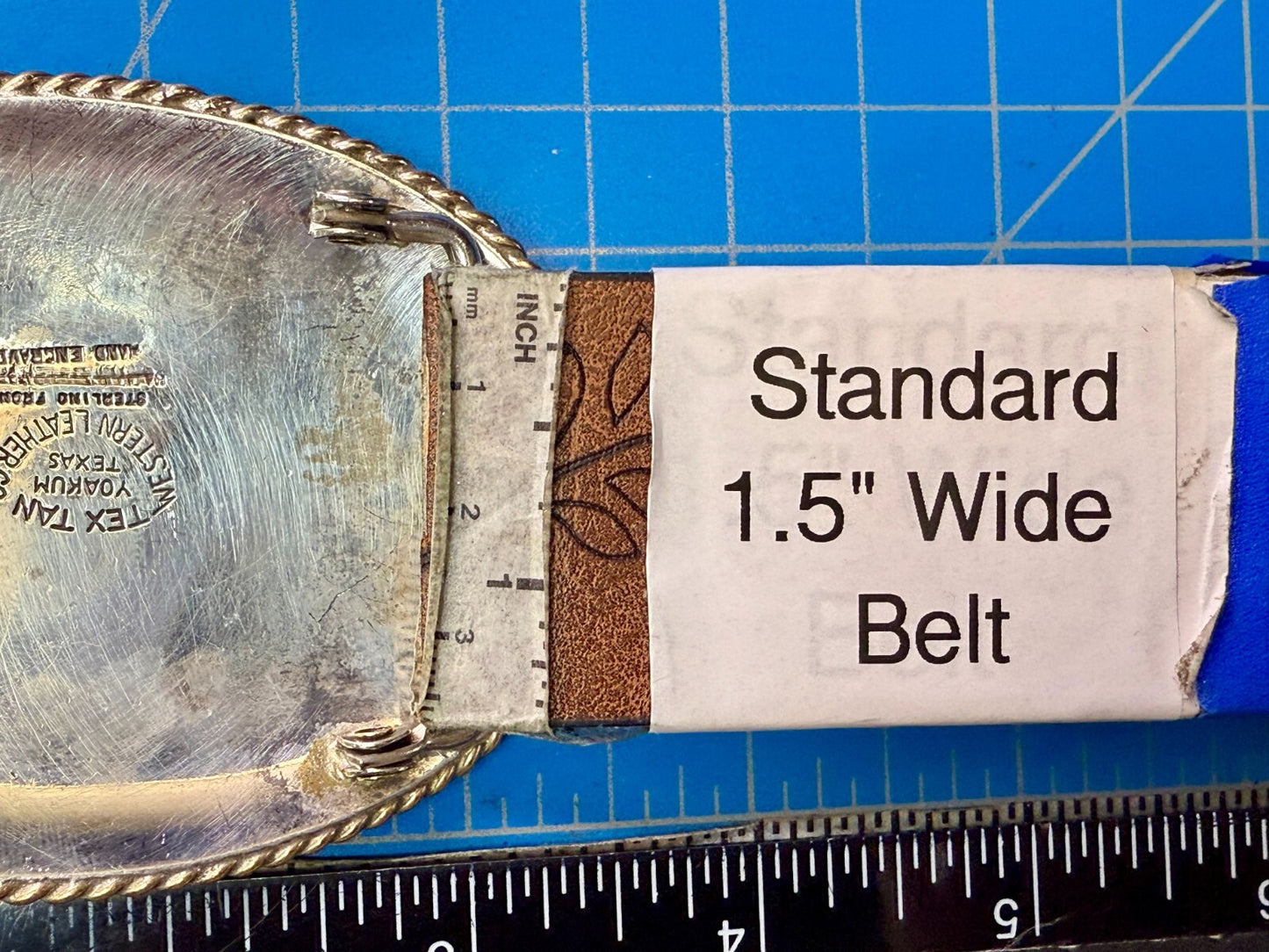 3 Horse Heads - Blank Ribbons Tex Tan Sterling Front Hand Engraved Belt Buckle