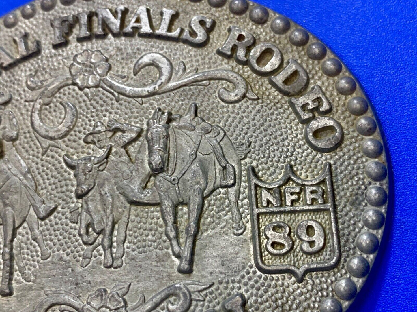 1989 NFR Adult Sized HESSTON National Finals Rodeo Western ADM belt buckle