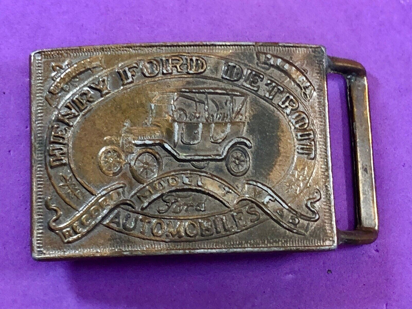 Vintage Belt Buckle Henry Ford Detroit Automobiles PC2020340010 Brass Metal Car