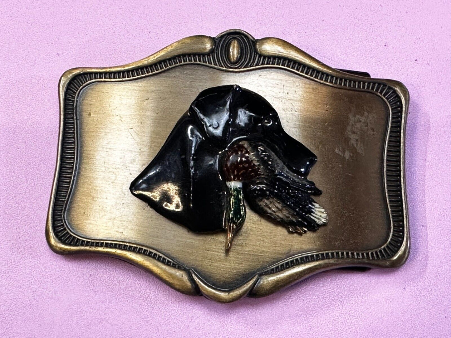 Black Labrador Retriever Bird Dog Wild Duck Hunting Vintage Raintree Belt Buckle
