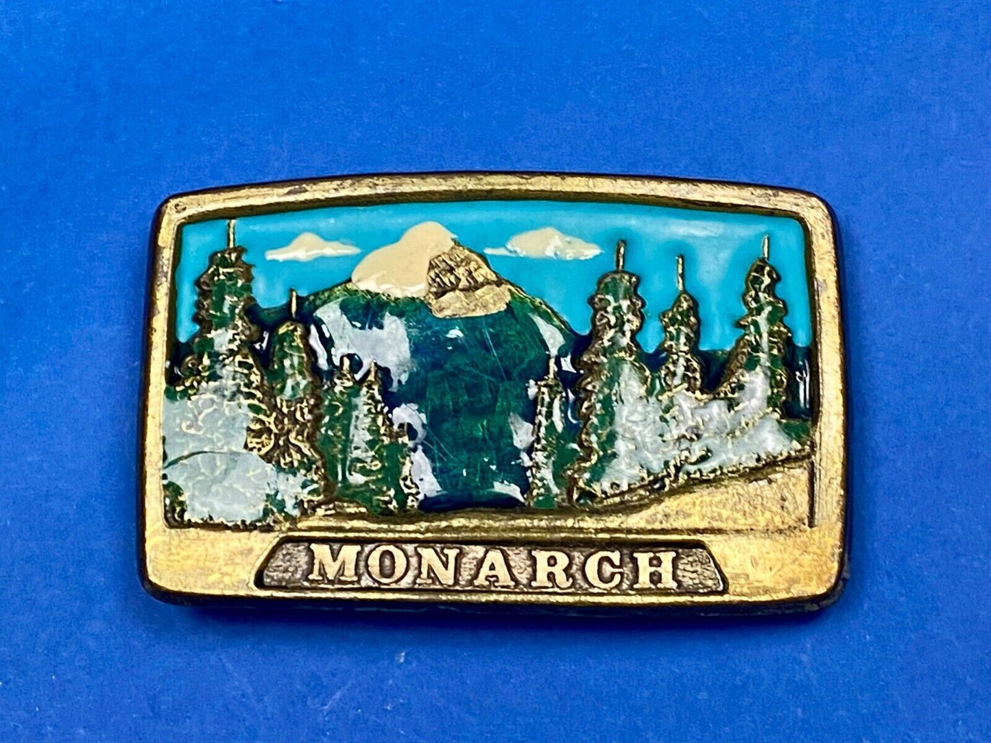 1981 Monarch Commemorative Belt Buckle Wyoming Imountain Clearing No 1003 A