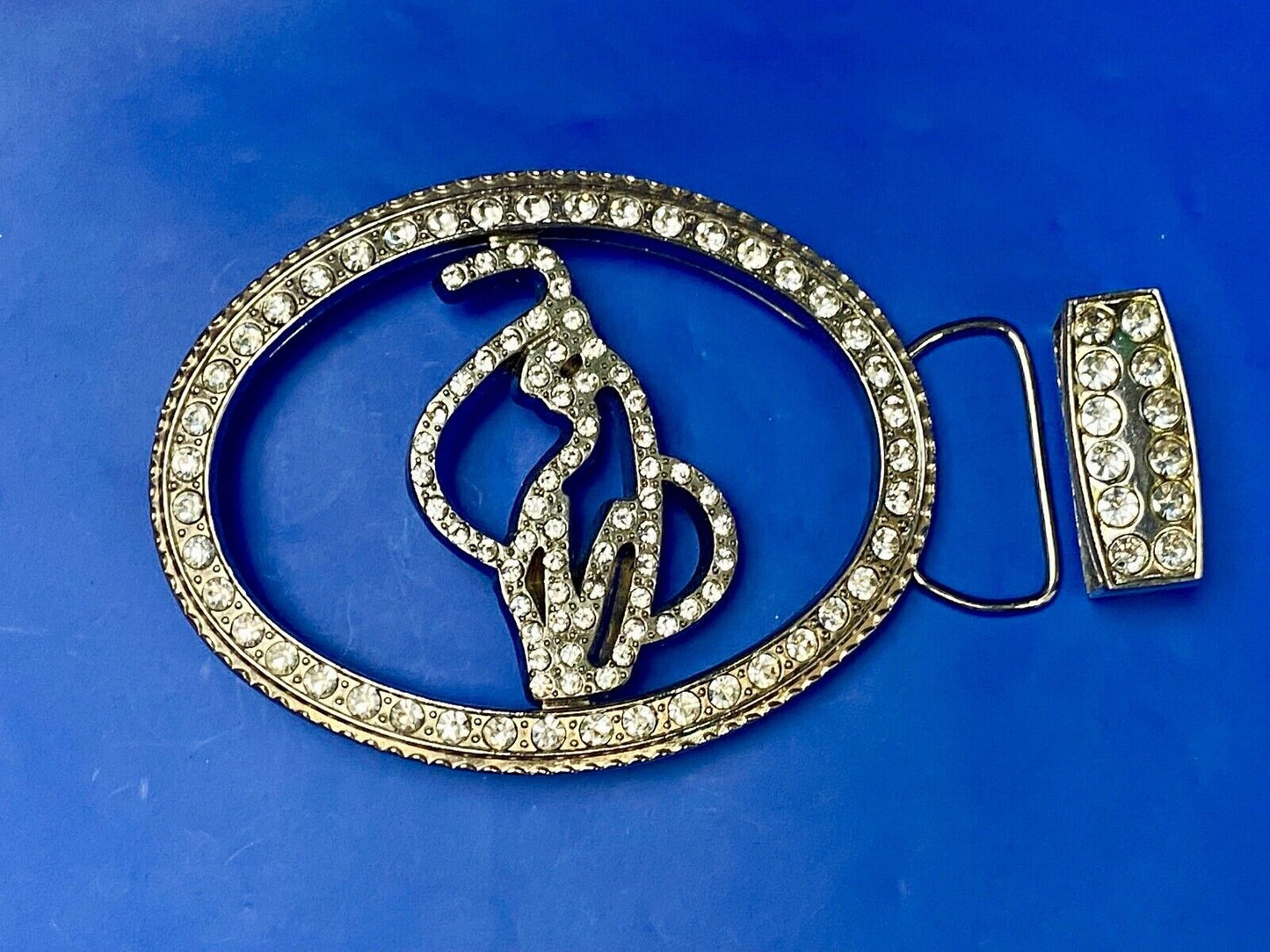 Beautiful Rhinestone Accented Western Two Pc Set See Through Belt Buckle