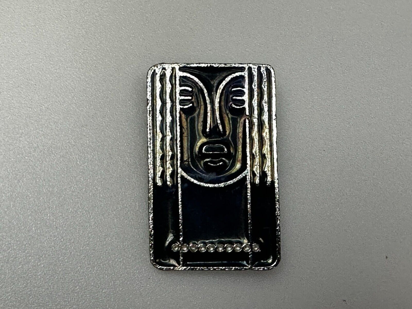 Art Deco Revival Brooch Pendant Pin Signed Ritz - Black Enamel Pewter Face