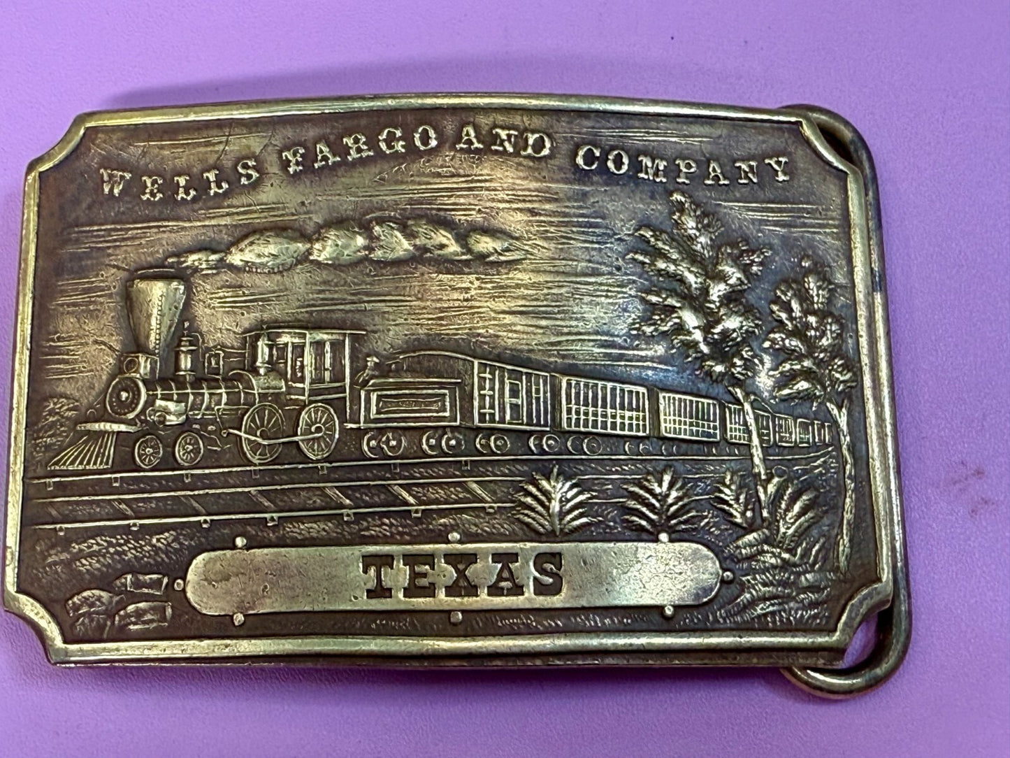 TEXAS Railroad Train Engine TIFFANY NY Wells Fargo & Company Belt Buckle