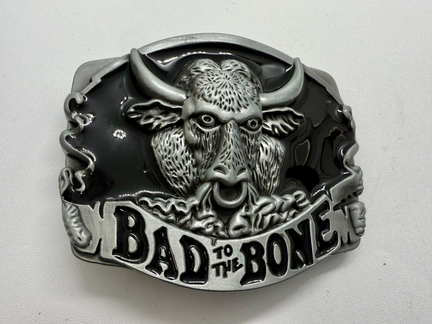 Bad to the Bone Longhorn Cow Bull Head Steer Western Cowboys Devil Belt Buckle