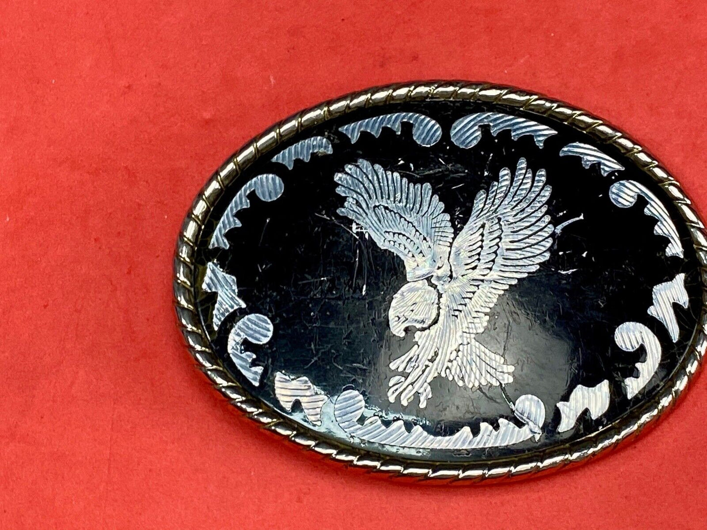 Vintage Country Western Belt Buckle Stamped W Bald Eagle Usa Rope Rodeo