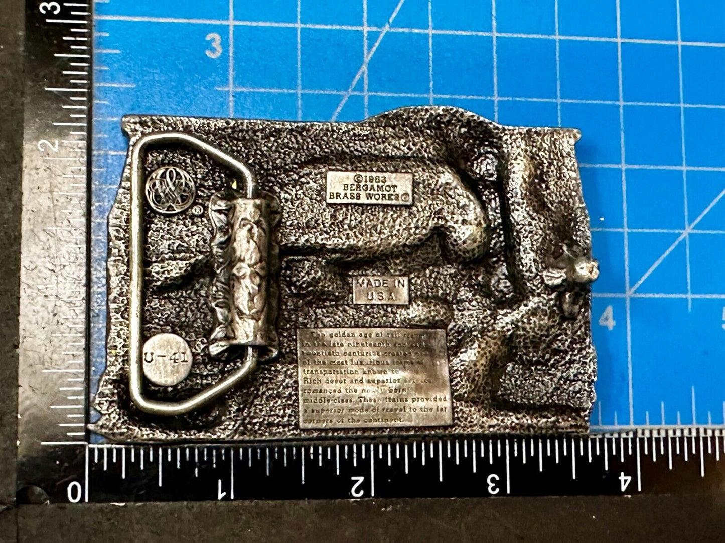 Train Steam Engine Over Bridge RailRoad RR Vintage 1980's Bergamot Belt Buckle