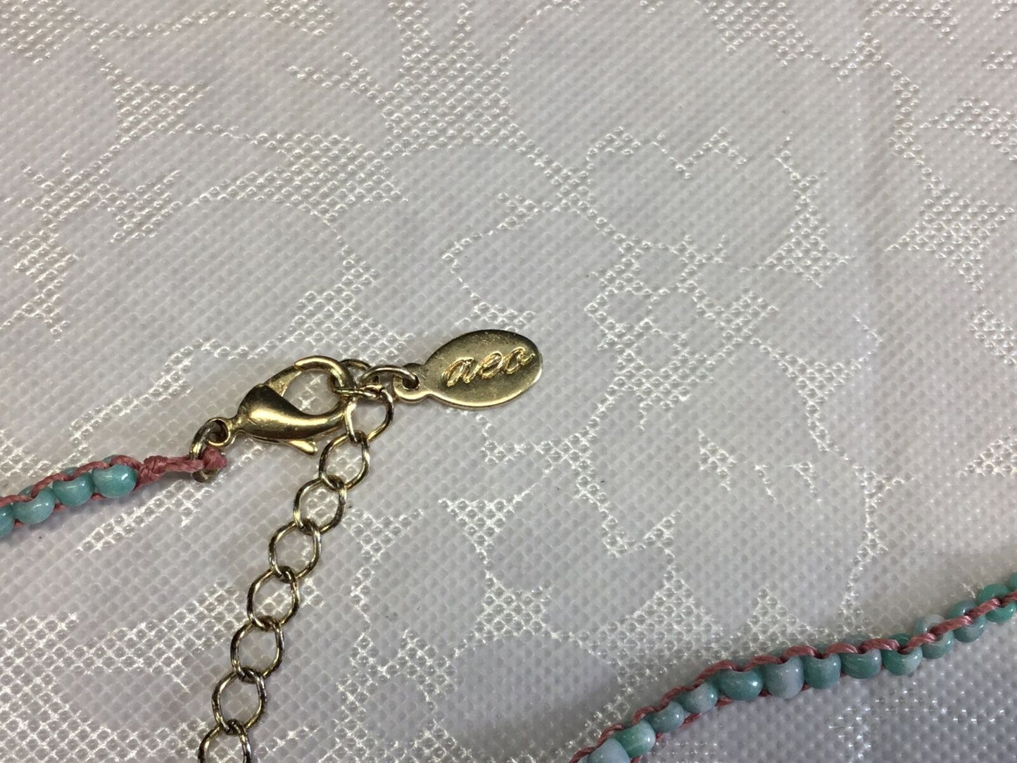 AEO silvertone locket heart pendant key beaded necklace Dual double American