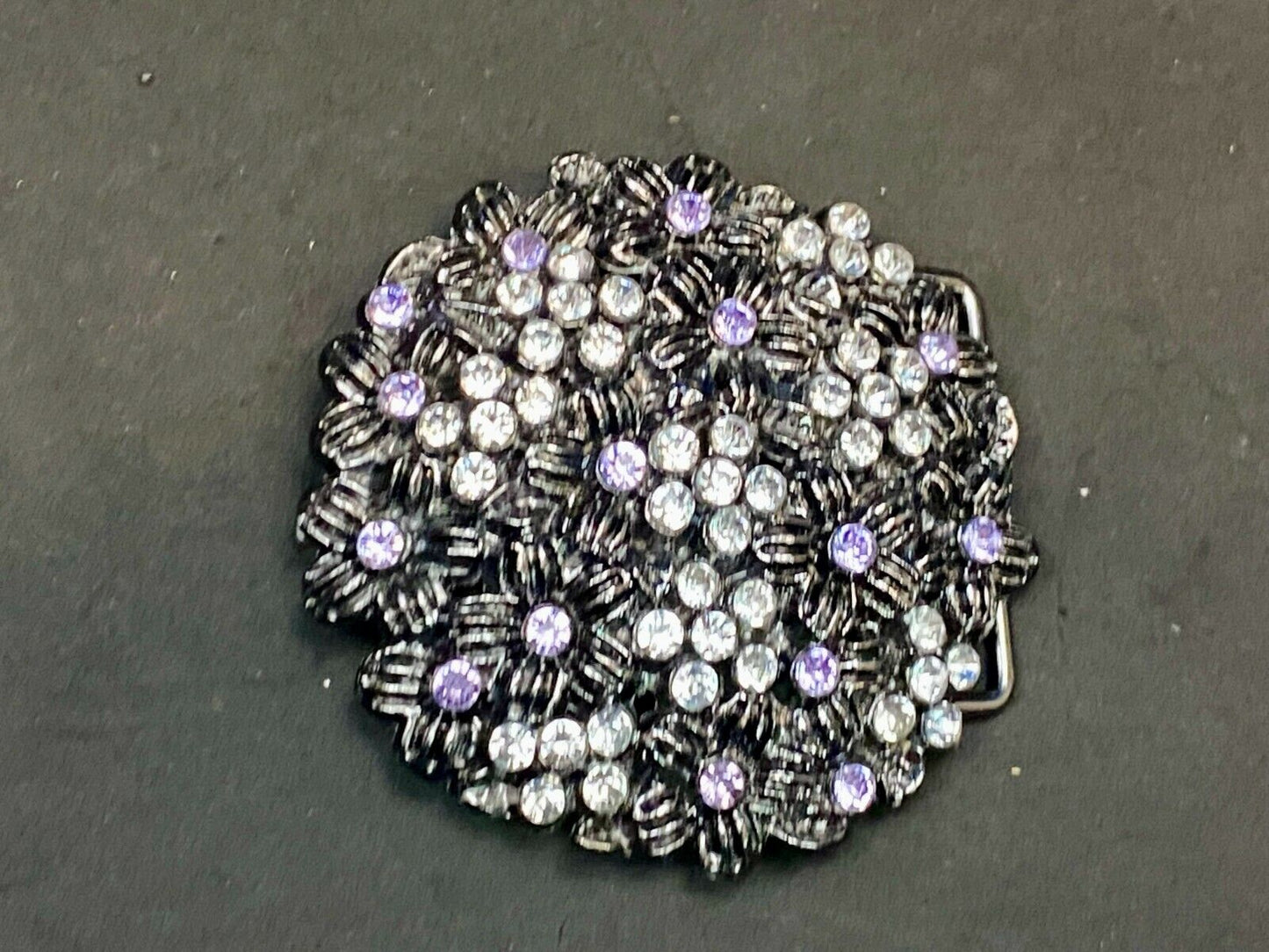 Black And White Rhinestones Covering Vintage Cut Out Burst Flower Belt Buckle