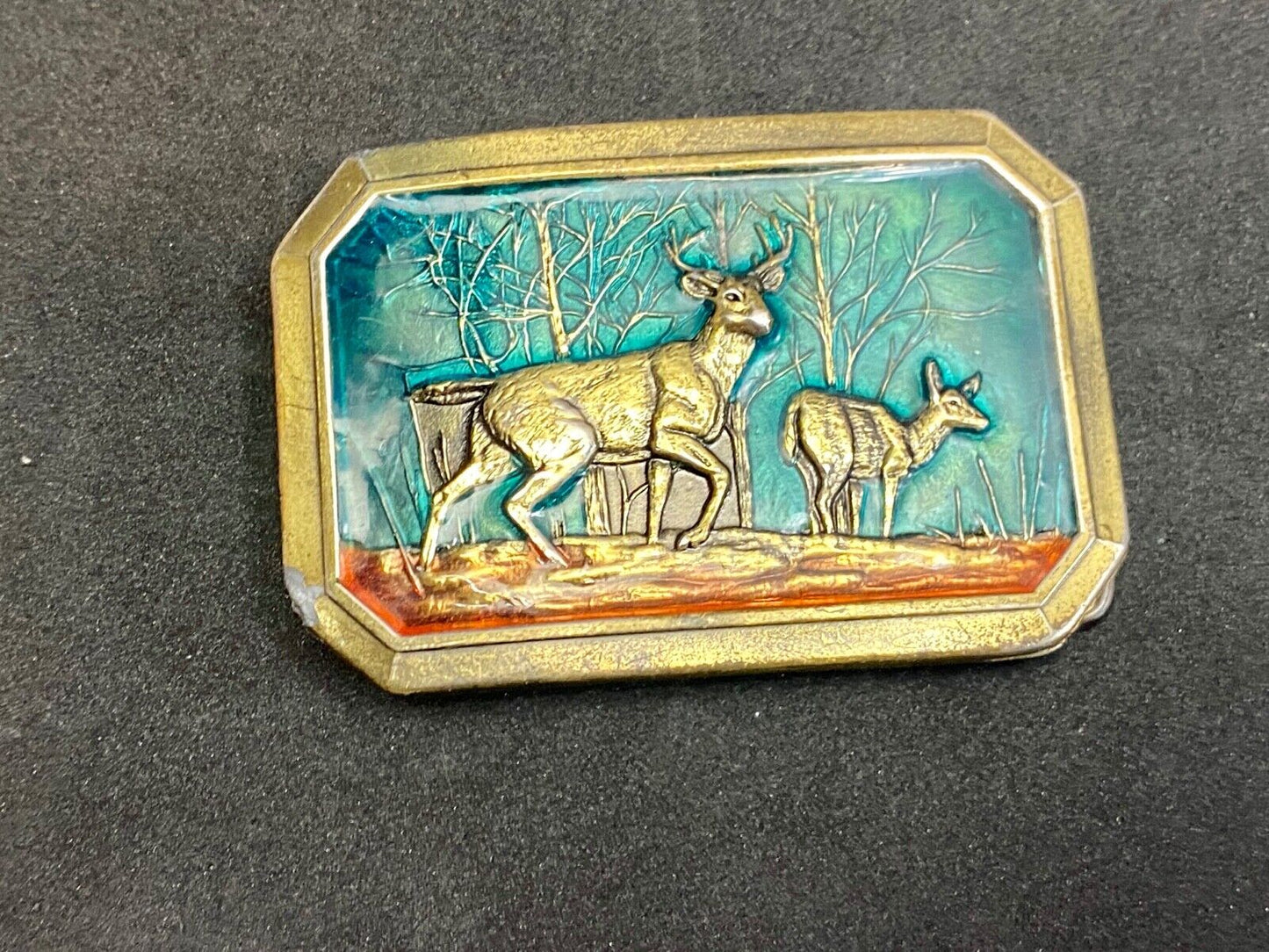 Vintage 1976 Deer With Doe In Nature - By The Great American Belt Buckle Co