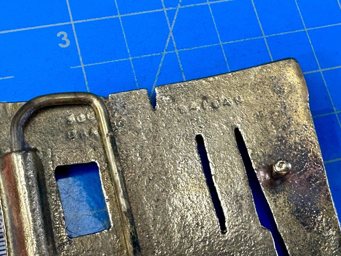 Vince, Cutout block letters solid brass Vintage belt buckle marked Taiwan ROC