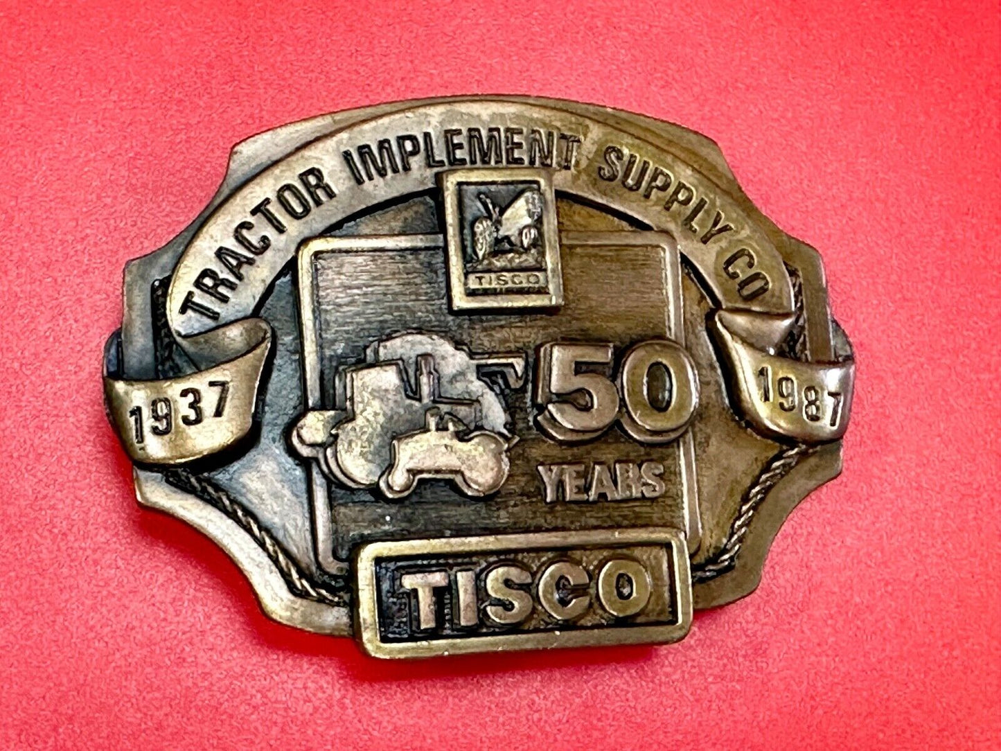 Tisco 50 year celebration Tractor farm supply company promo 1986 belt buckle