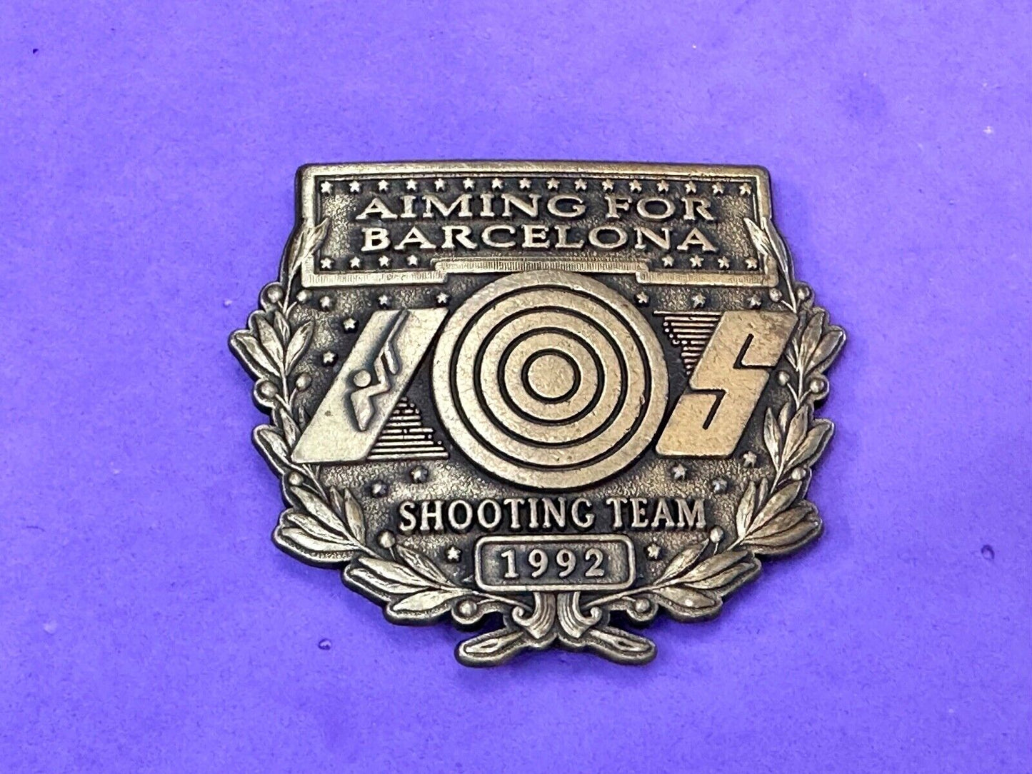 1992 Aiming for Barcelona Olympics US shooting Team belt buckle
