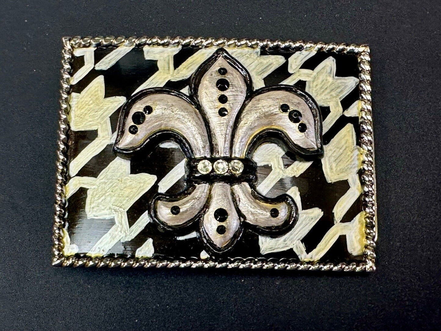 Artisan Whimmg Couture Saints Symbol Fleur de lis Belt Buckle rhinestone accents