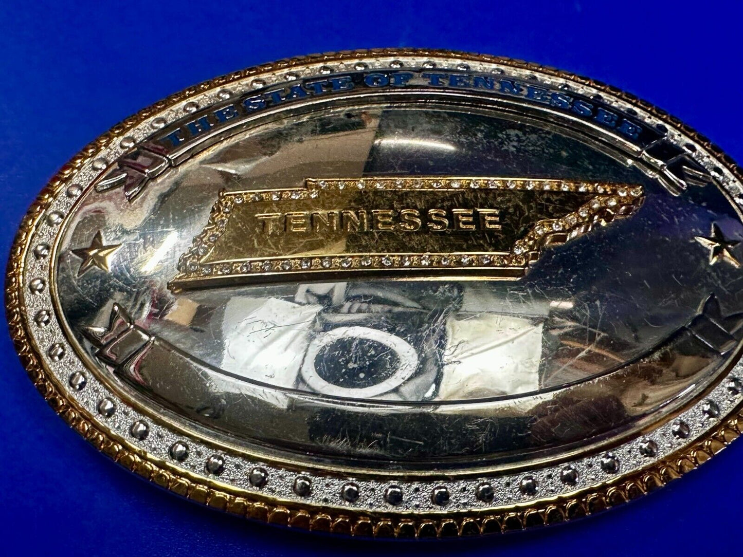 The State of Tennessee with Rhinestone Accents Two Tone Large Belt Buckle by ATI