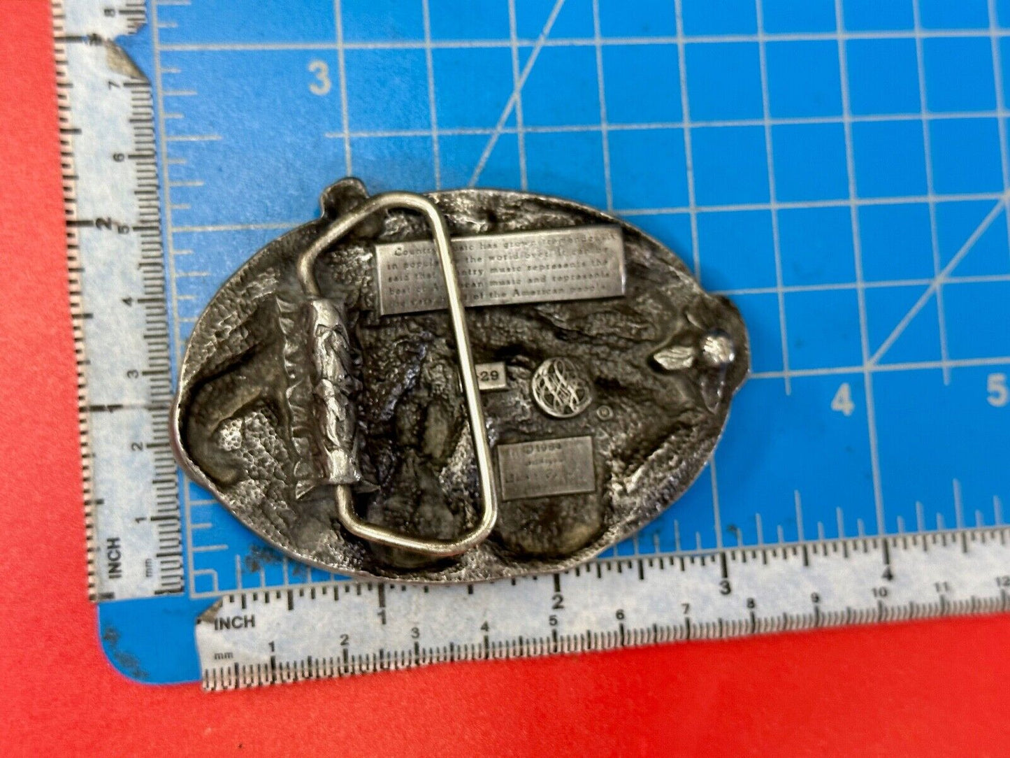 Vintage Enameled Country Music Guitar Fiddle - Bergamot Brass works Belt Buckle